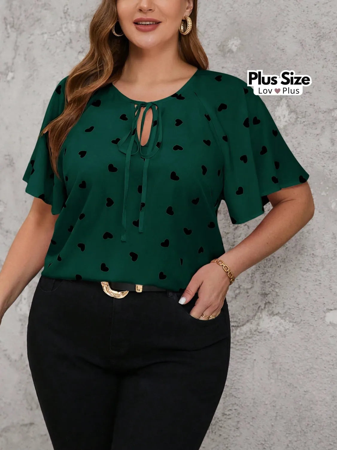 Blusa de Coração Manga Fluida Plus Size G / Verde Escuro Blusas Plus Size