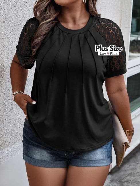 Blusa de Manga Curta em Renda Plus Size - Tags: Blusas Plus Size