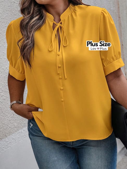Blusa de Manga Curta Plus Size Diversas Cores G / Mostarda Blusas Plus Size