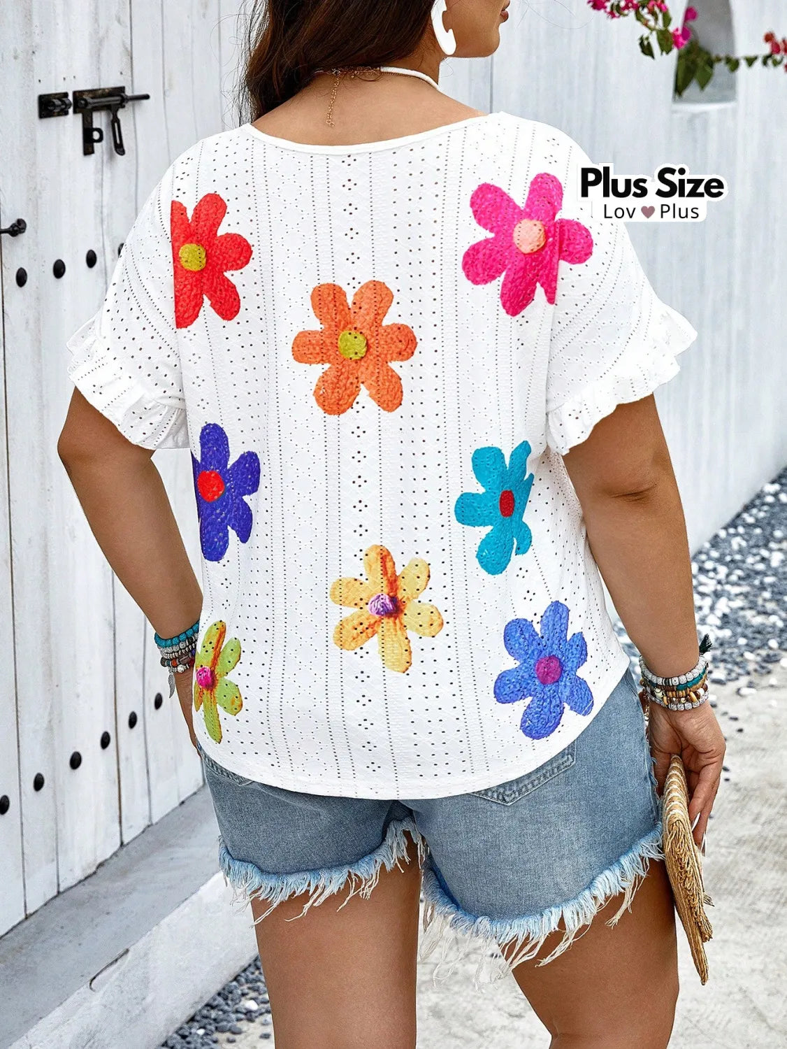 Blusa de Manga Curta Plus Size Floral Blusas Plus Size