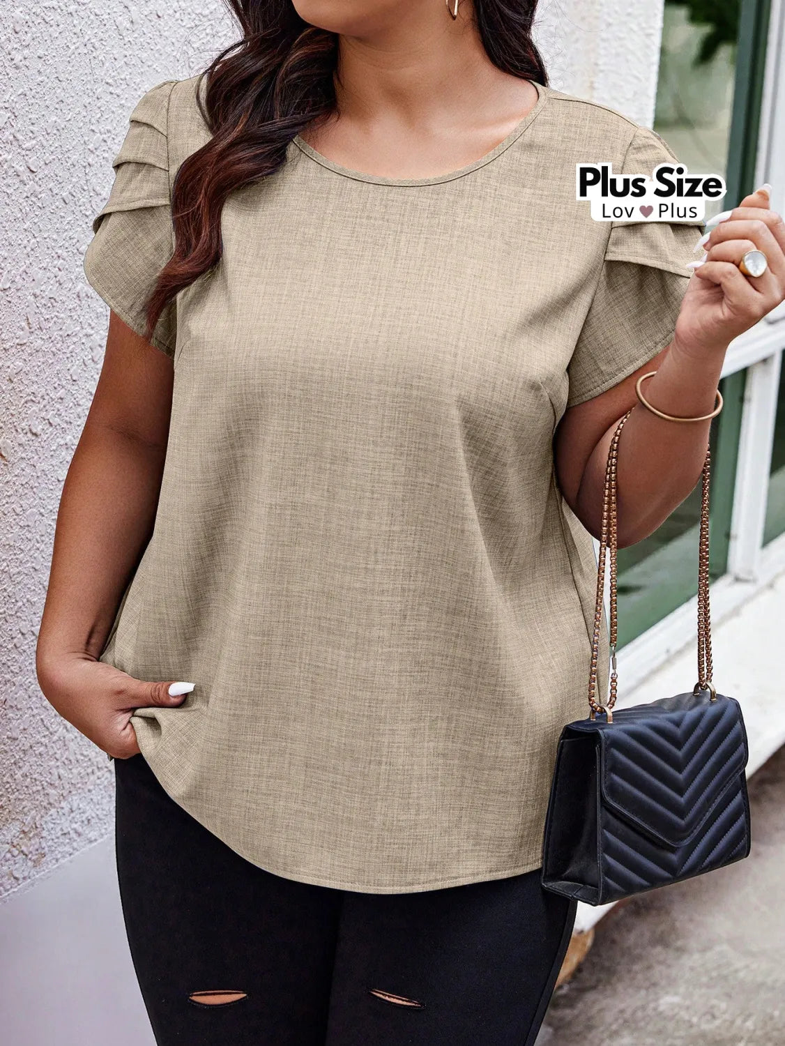 Blusa de Manga Pétala Plus Size em Ponto Suíço G / Damasco Blusas Plus Size