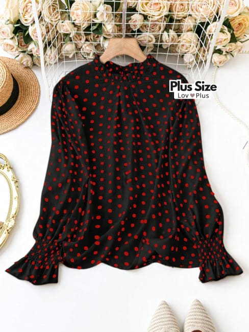 Blusa de Poá Delicada Diversas Cores Plus Size G / Preto Blusas Plus Size