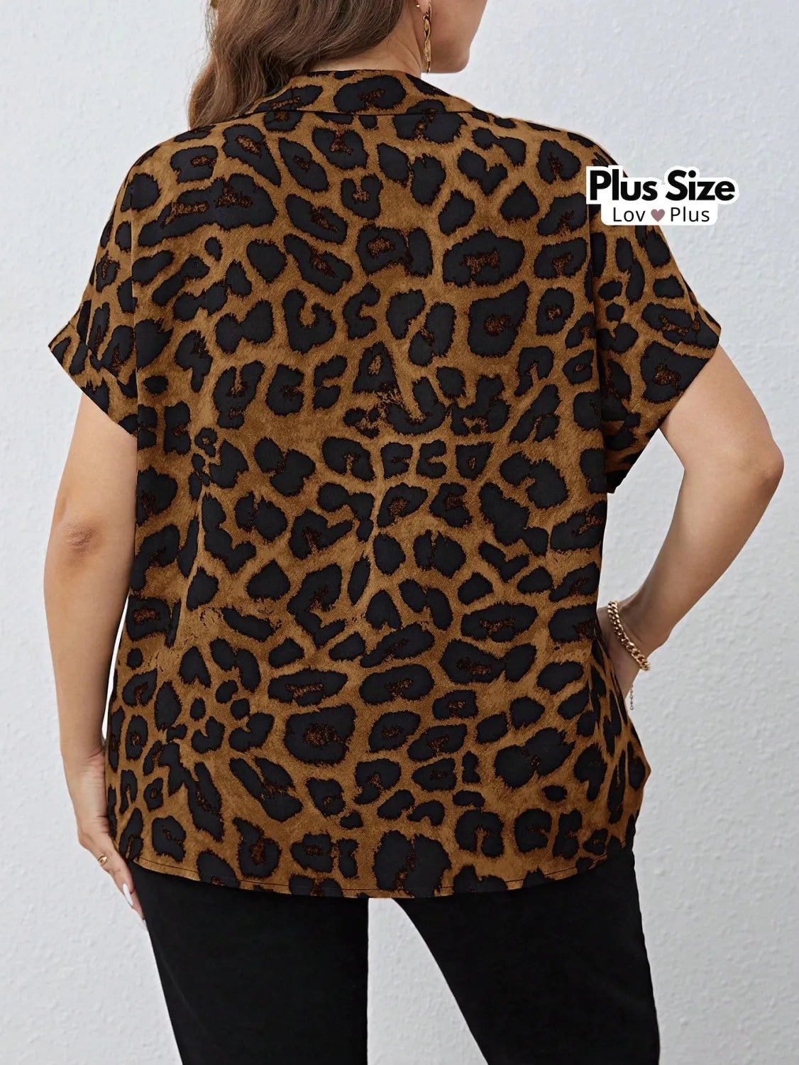 Blusa Estampa de Leopardo Plus Size Blusas Plus Size