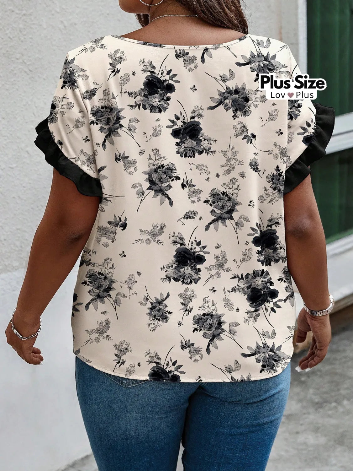 Blusa Estampada com Manga Pétala Plus Size Blusas Plus Size