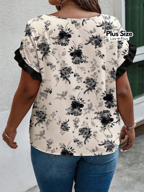 Blusa Estampada com Manga Pétala Plus Size Blusas Plus Size