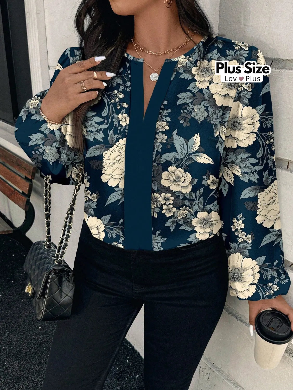 Blusa Estampada Manga Longa Plus Size Blusas Plus Size