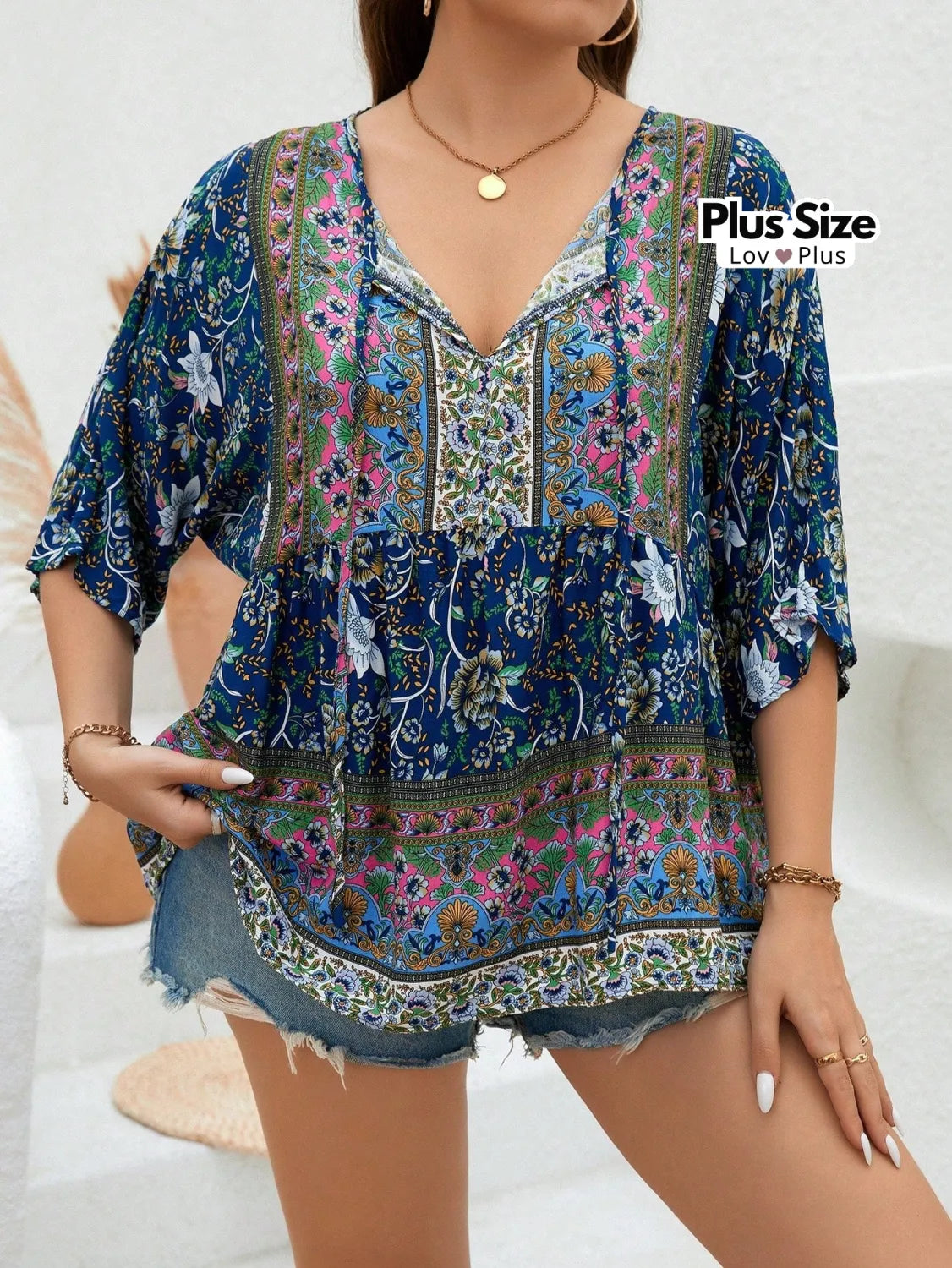 Blusa Indiana 100% Viscose Plus Size Azul / G Blusas Plus Size