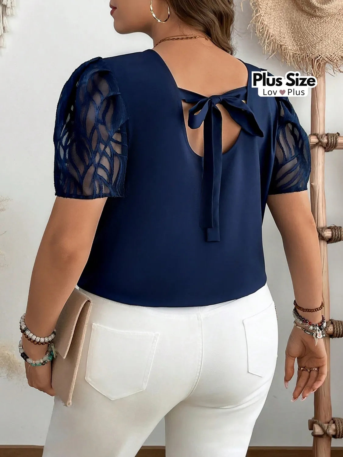 Blusa Plus Size com Laço nas Costas G / Azul Bic Blusas Plus Size