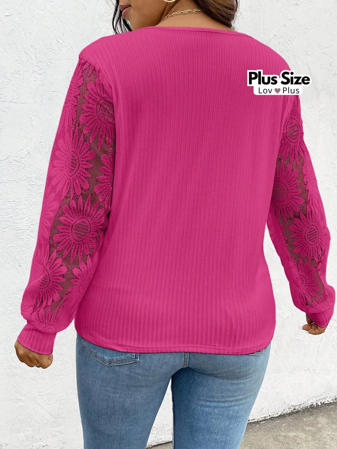 Blusa Plus Size com Manga Longa Rendada Blusas Plus Size
