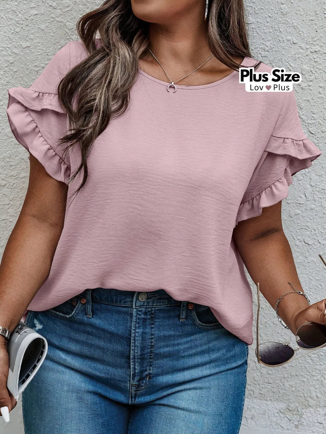 Blusa Plus Size de Manga Pétala Diversas Cores G / Rosa Chiclete Blusas Plus Size