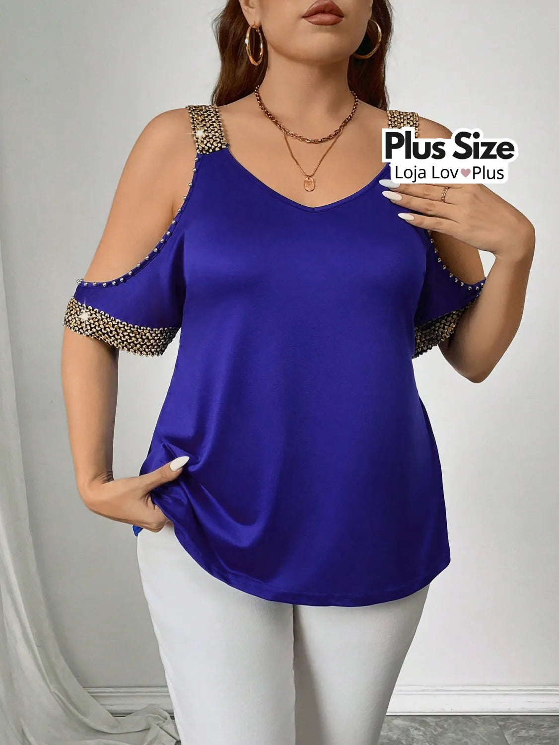Blusa Plus Size Estilosa Ciganinha G / Azul Royal Blusas Plus Size