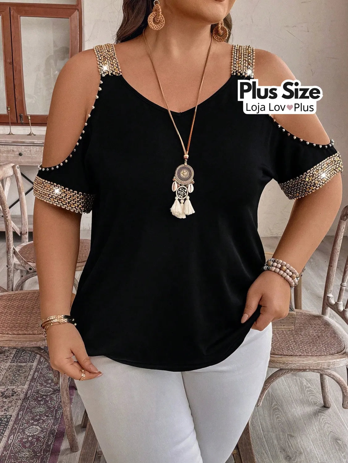 Blusa Plus Size Estilosa Ciganinha G / Preto Blusas Plus Size