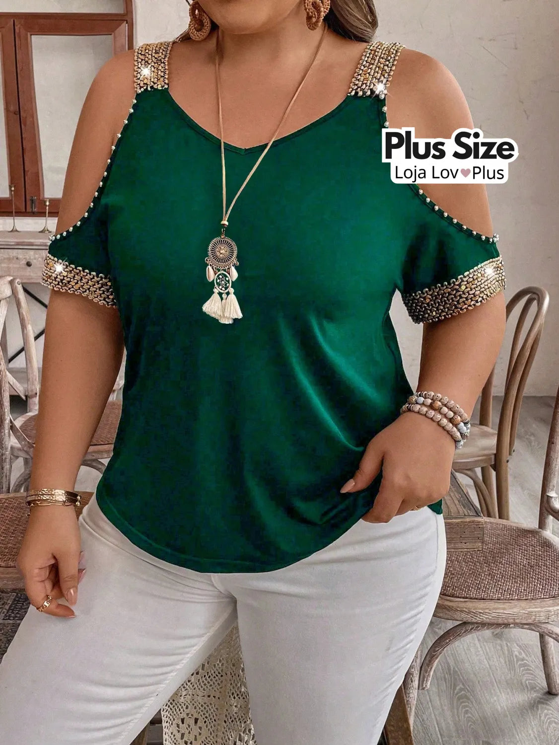 Blusa Plus Size Estilosa Ciganinha G / Verde Escuro Blusas Plus Size