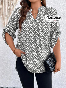Blusa Plus Size Longa com Manga Dobrável Blusas Plus Size