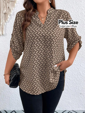 Blusa Plus Size Longa com Manga Dobrável Blusas Plus Size