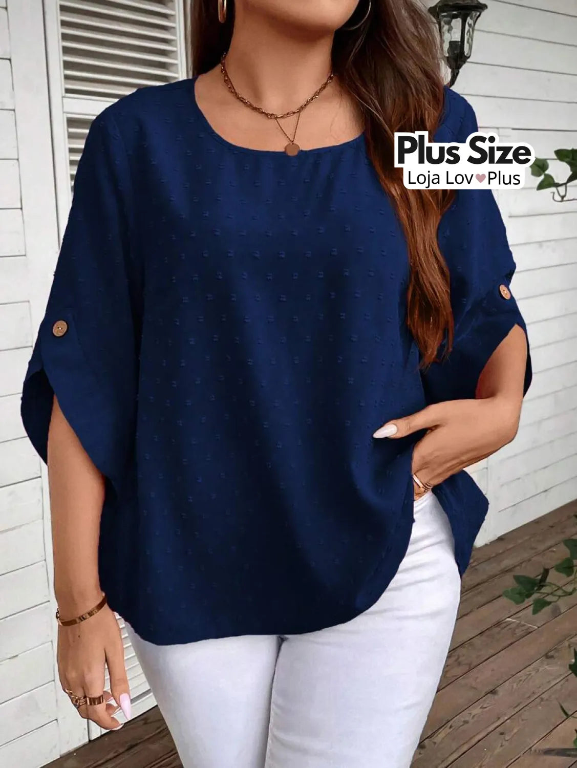 Blusa Plus Size Solta em Ponto Suíço G / Azul Marinho Blusas Plus Size