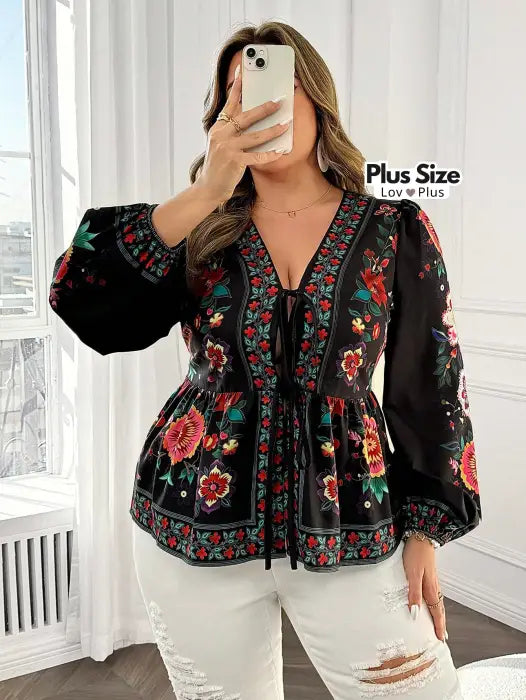 bata bonita plus size, bata feminina plus size, bata plus size, blusa boho plus size, blusa feminina boho, blusa feminina plus size, blusa preta estampada plus size, blusinha plus size, flexify, logo, look boho , LovPlus