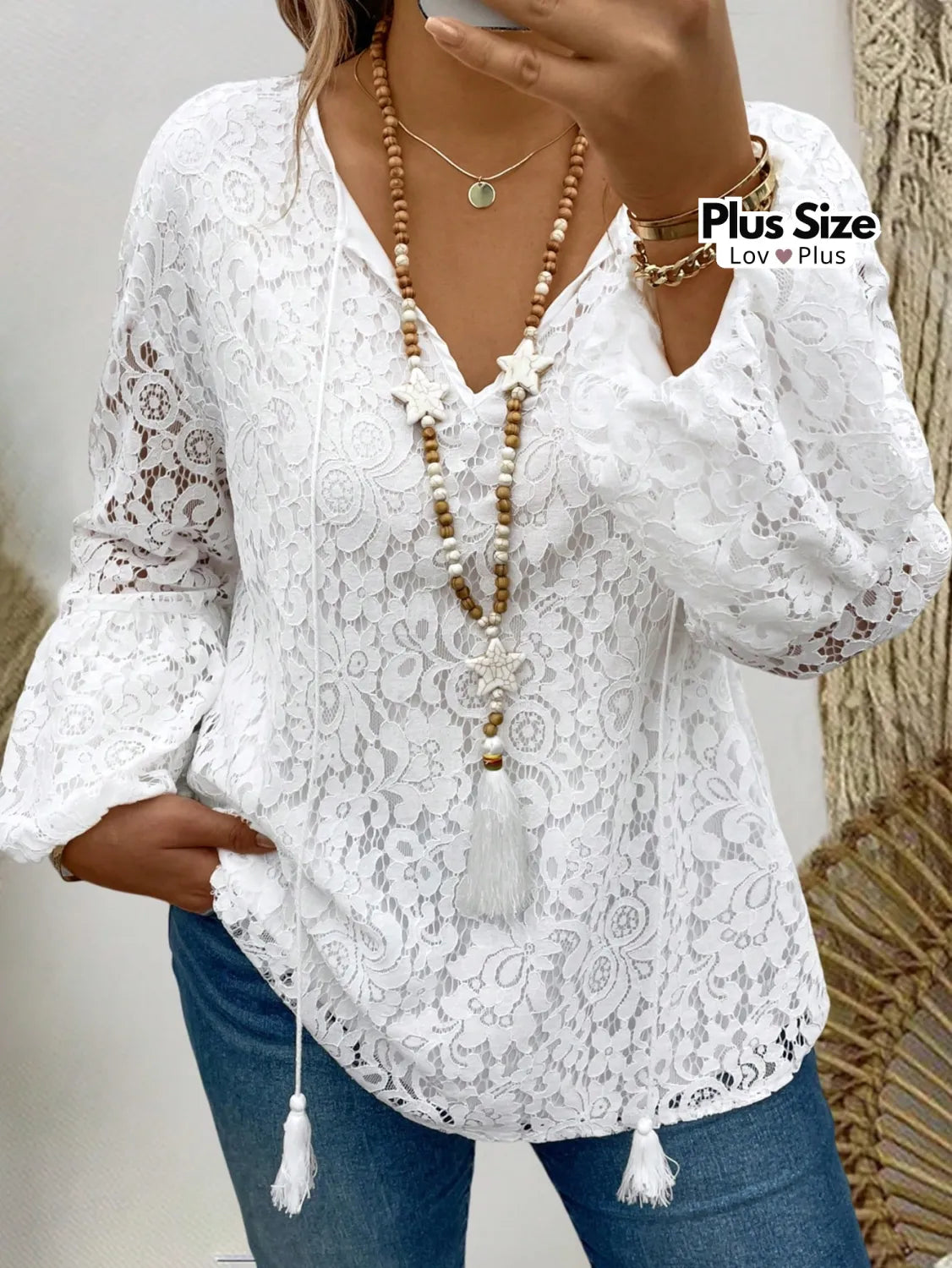 Blusa Rendada com Manga Flare Plus Size G / Branco Blusas Plus Size