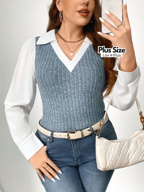 Blusa Social Canelada Plus Size - Tags: Blusas Plus Size
