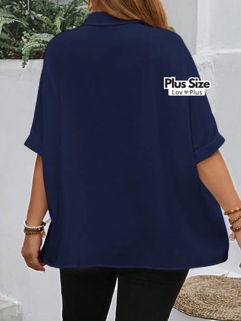 Blusa Solta de Botões e Manga Plus Size - Tags: Blusas Plus Size