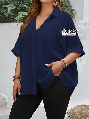Blusa Solta de Botões e Manga Plus Size - Tags: Blusas Plus Size