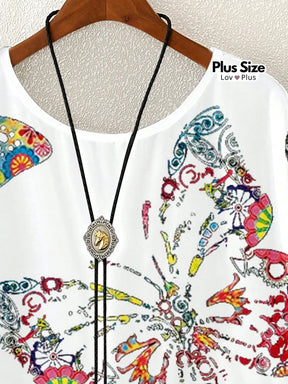Blusa Soltinha Estampa de Borboleta Plus Size Blusas Plus Size