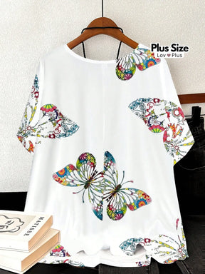 Blusa Soltinha Estampa de Borboleta Plus Size Blusas Plus Size