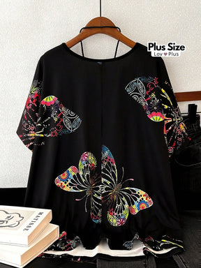 Blusa Soltinha Estampa de Borboleta Plus Size Blusas Plus Size