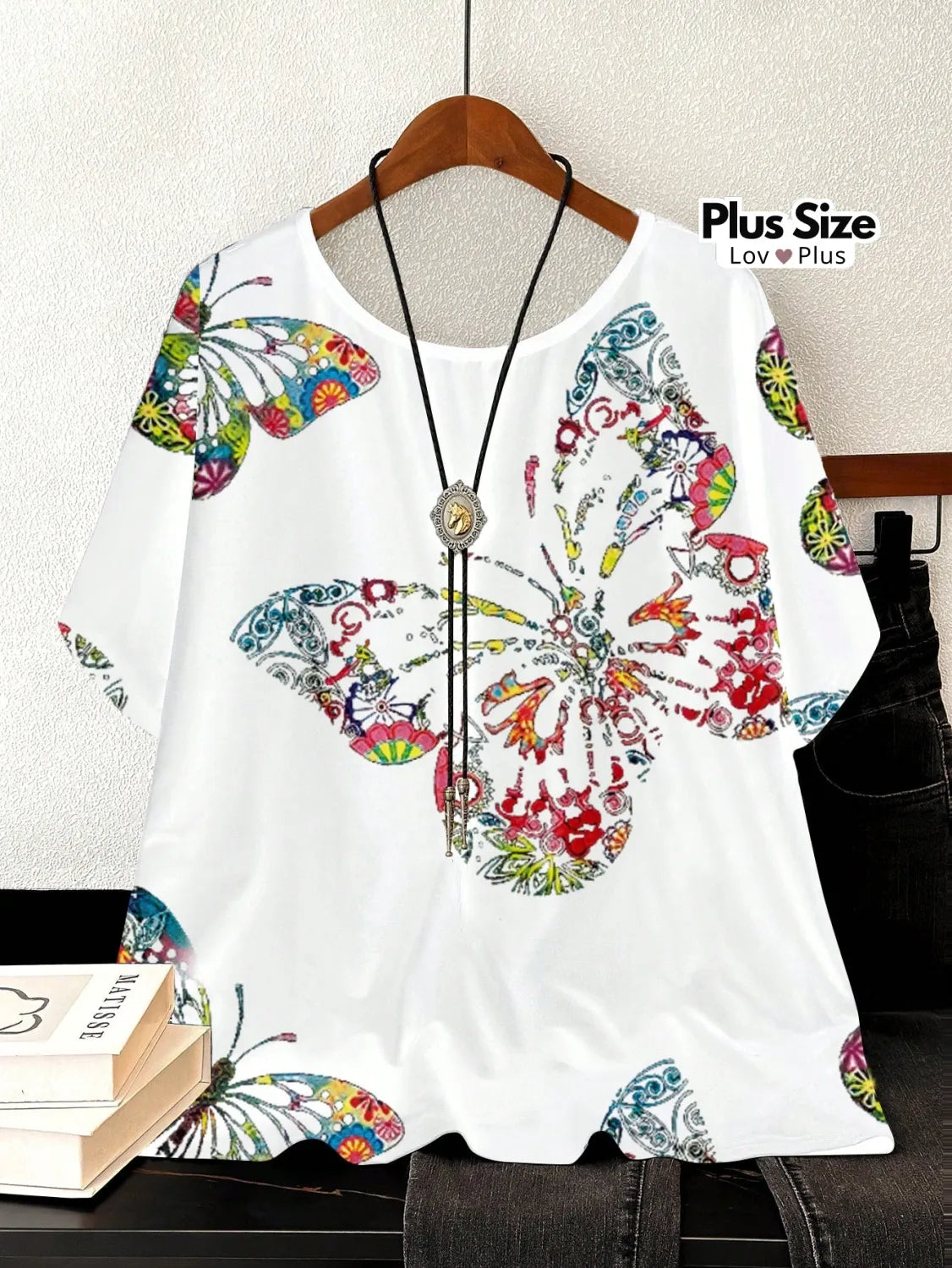 Blusa Soltinha Estampa de Borboleta Plus Size G / Branco Blusas Plus Size