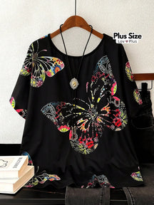 Blusa Soltinha Estampa de Borboleta Plus Size G / Preto Blusas Plus Size