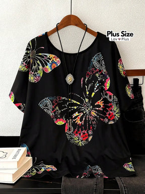 Blusa Soltinha Estampa de Borboleta Plus Size G / Preto Blusas Plus Size