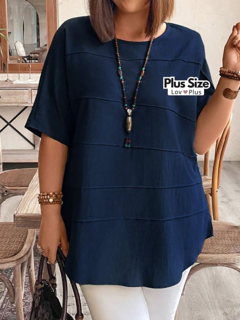 Blusa Soltinha Plus Size com Manga G / Azul-Marinho Blusas Plus Size