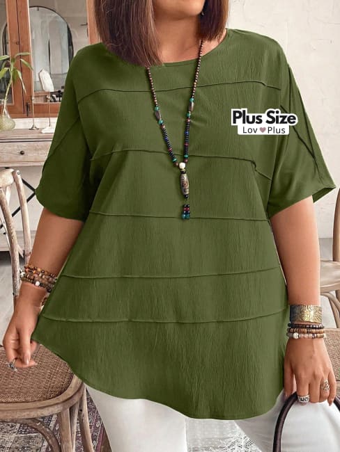 Blusa Soltinha Plus Size com Manga G / Verde Oliva Blusas Plus Size