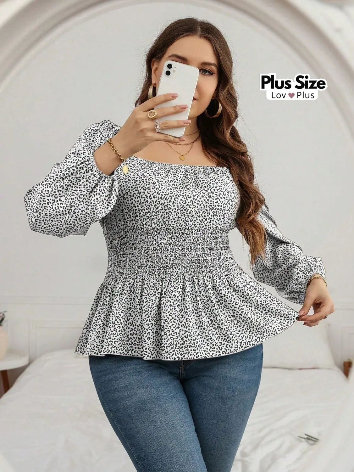 Blusa tipo Bata Plus Size de Manga Longa G / Branco Blusas Plus Size