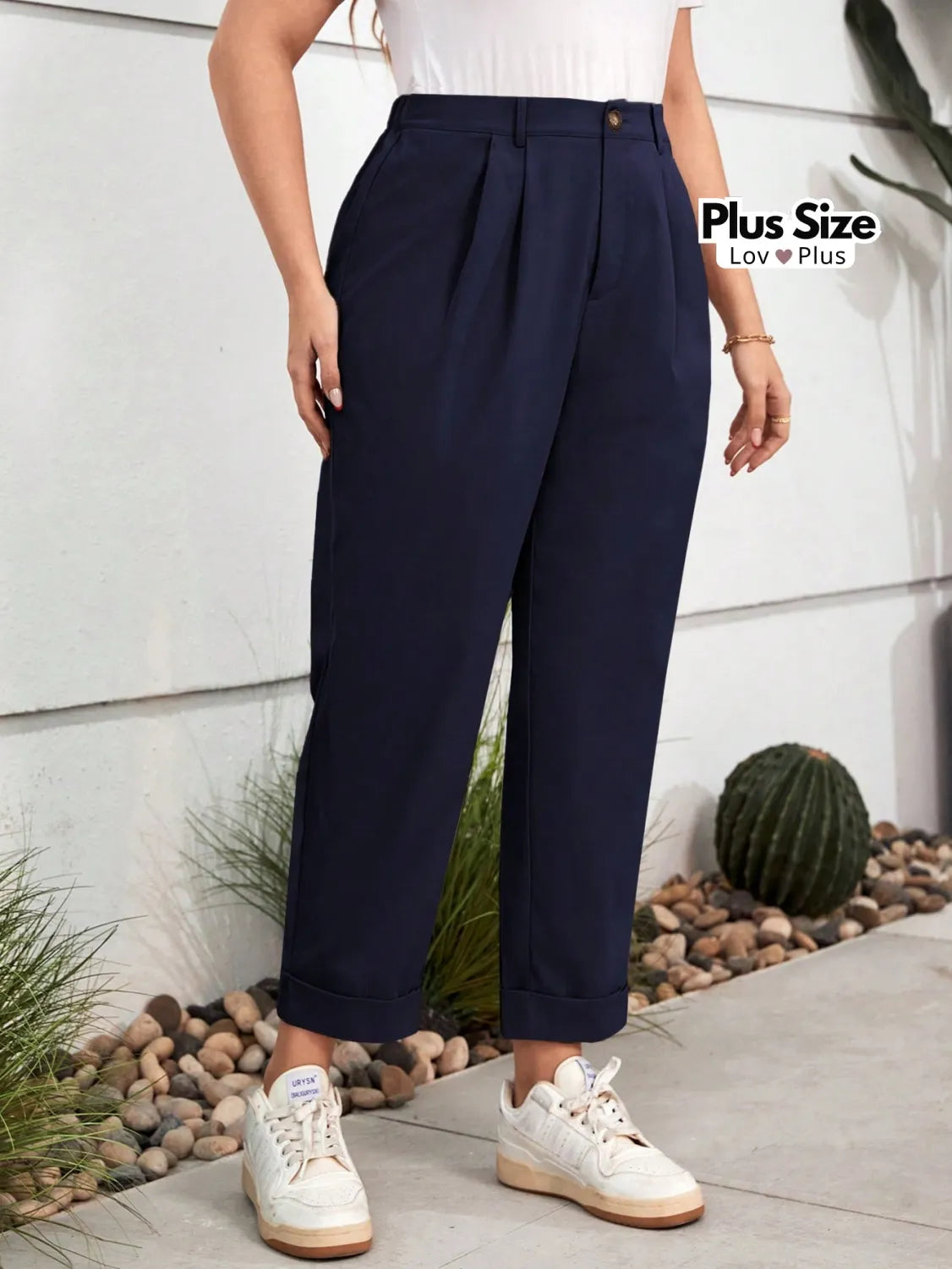 Calça Despojada com Pregas Várias Cores Plus Size G / Azul Marinho Calças