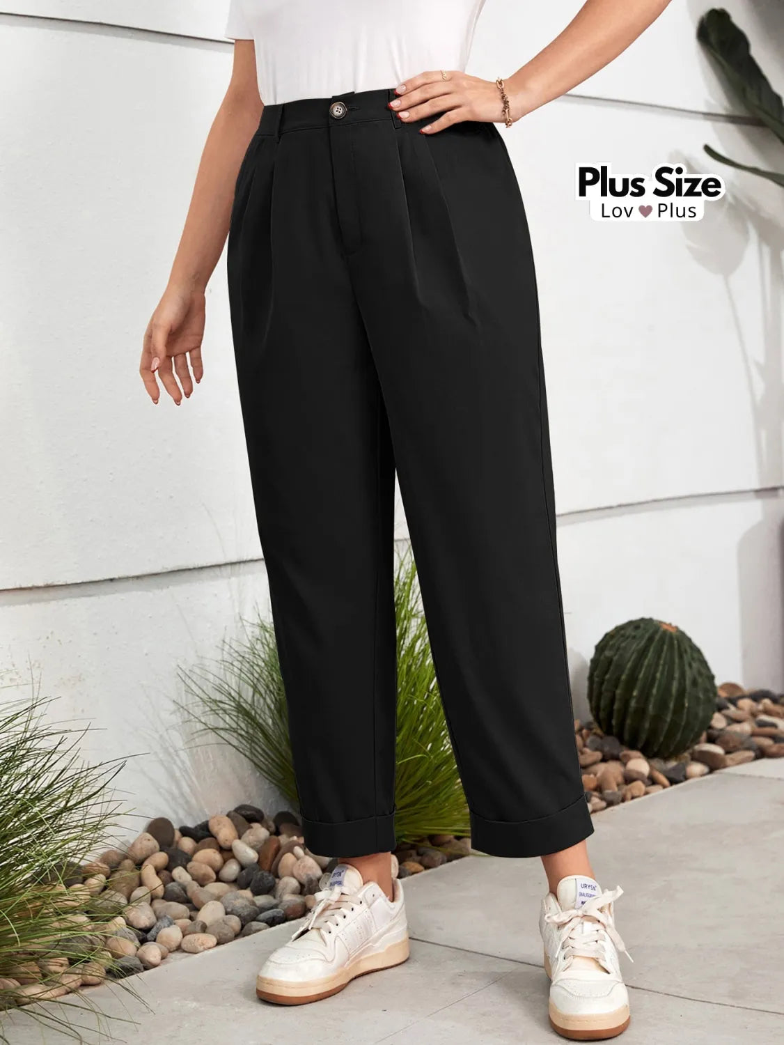 Calça Despojada com Pregas Várias Cores Plus Size G / Preto Calças