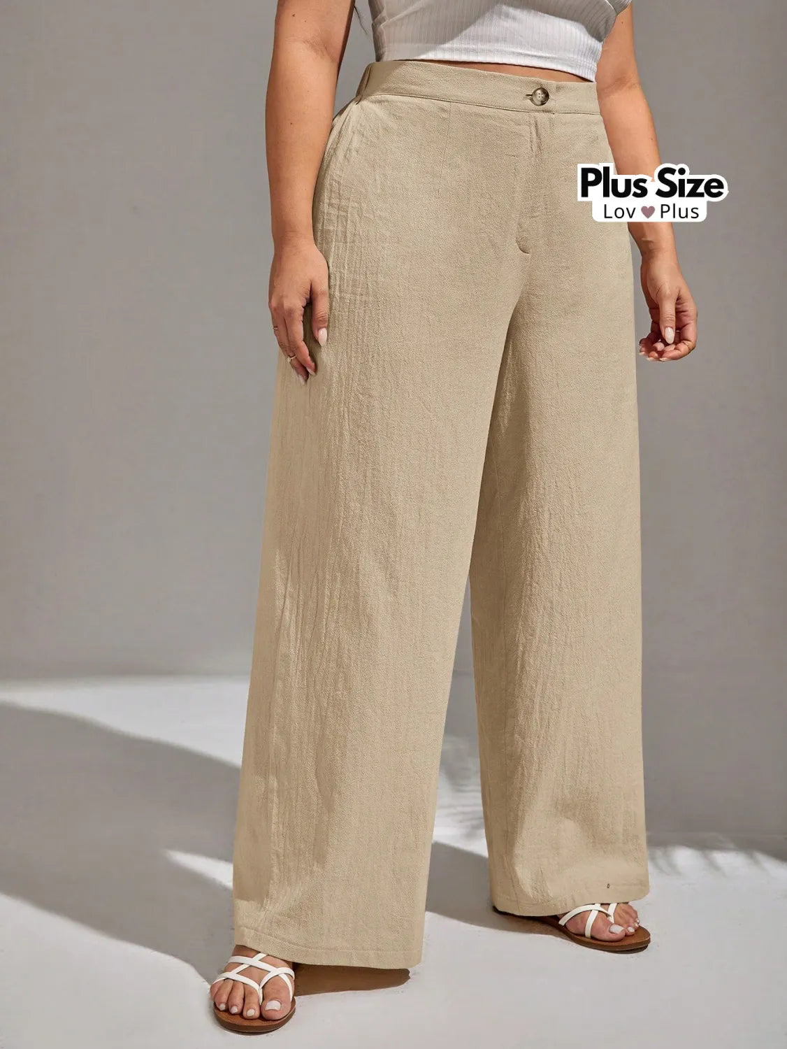 Calça Lisa de Linho Soltinha Plus Size G / Caramelo Calças