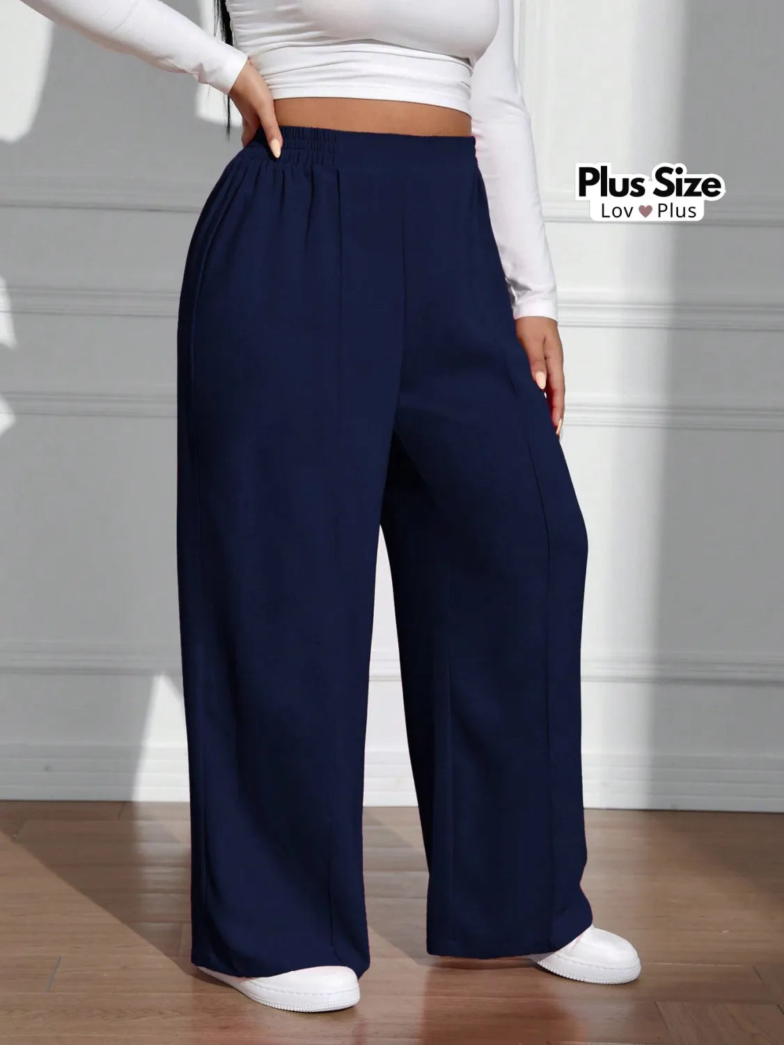 Calça Soltinha com Pregas Várias Cores Plus Size G / Azul Marinho Calças