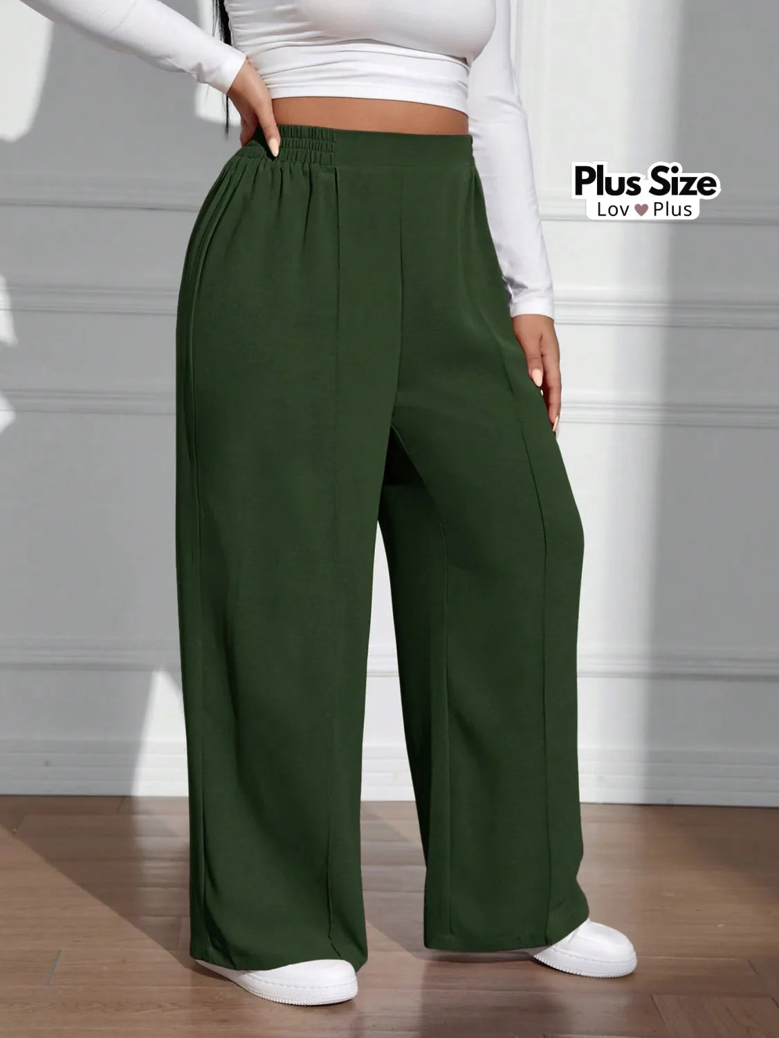 Calça Soltinha com Pregas Várias Cores Plus Size G / Verde Escuro Calças