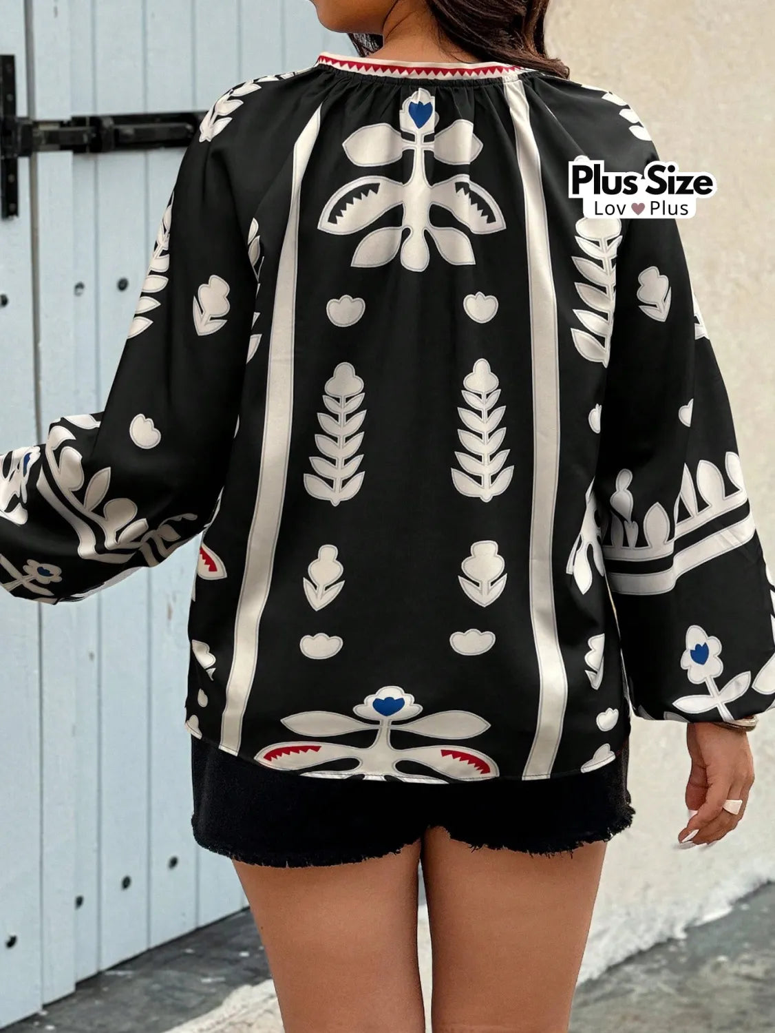 Camisa Boho Chic Plus Size de Manga Comprida Blusas Plus Size