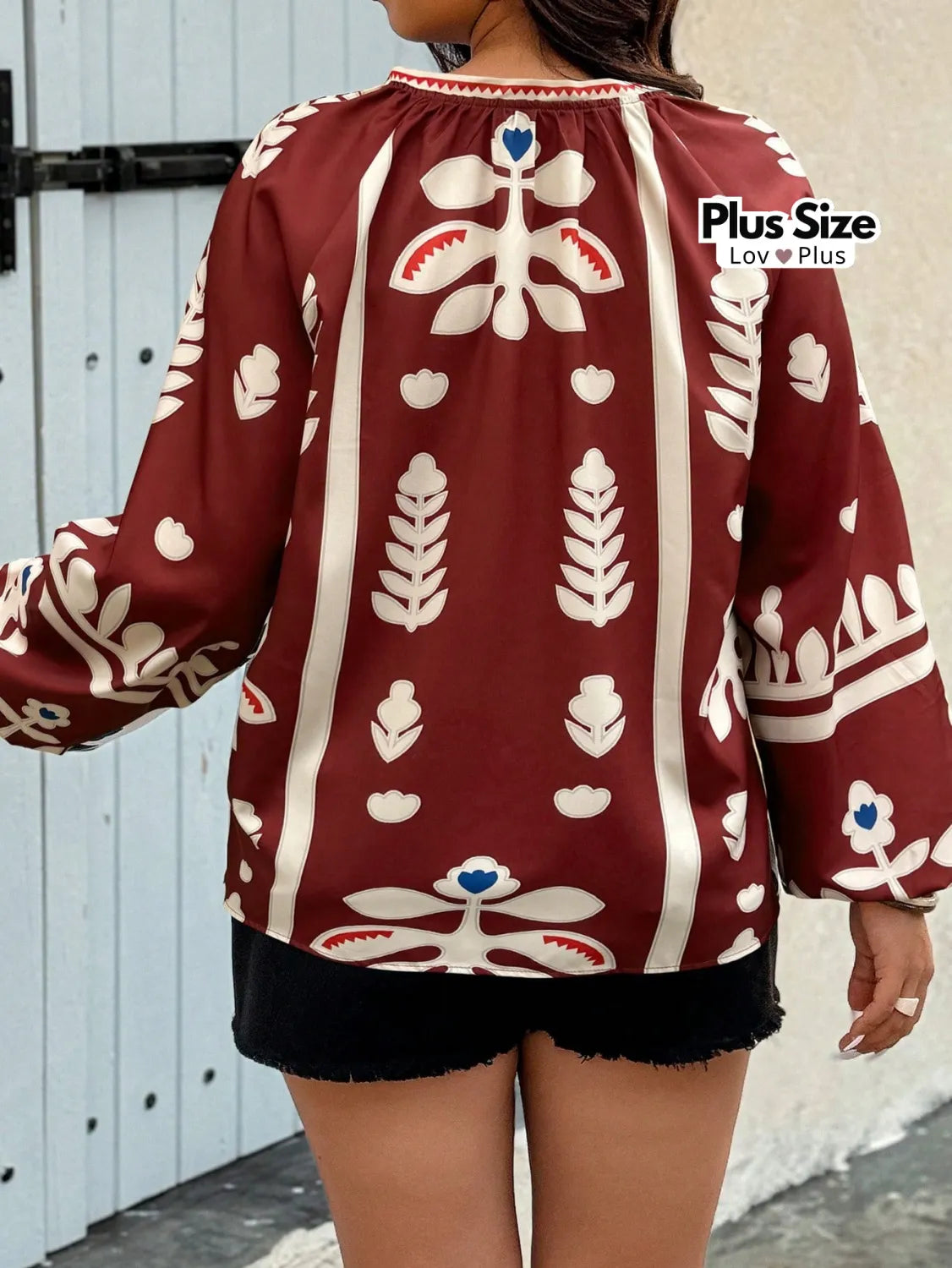 Camisa Boho Chic Plus Size de Manga Comprida Blusas Plus Size