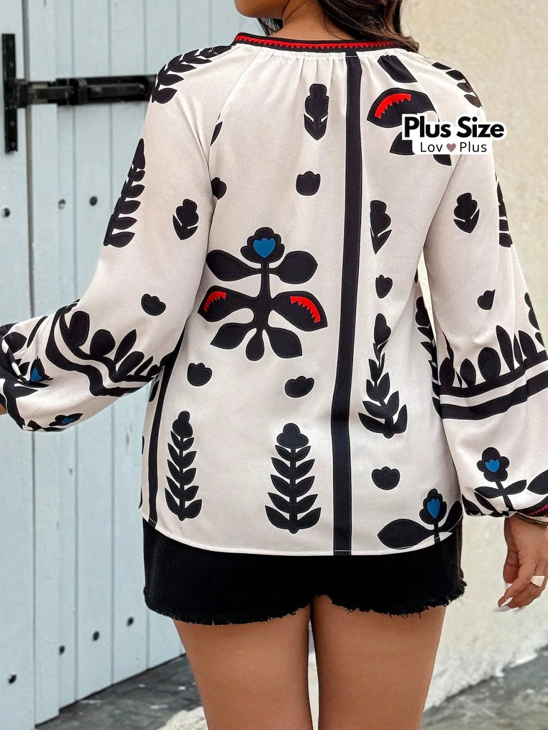 Camisa Boho Chic Plus Size de Manga Comprida Blusas Plus Size