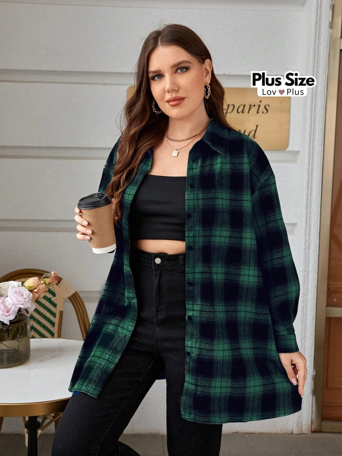 Camisa Comprida Xadrez Plus Size Blusas Plus Size