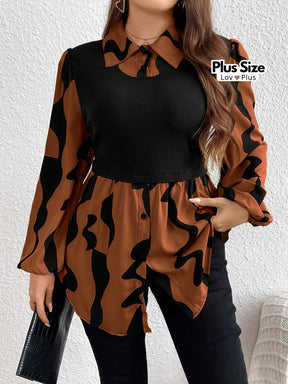 Camisa Elegante de Sobreposição Plus Size Blusas Plus Size
