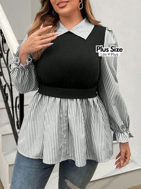 Camisa Elegante Plus Size 2 em 1 - Tags: Blusas Plus Size