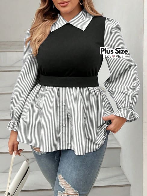 Camisa Elegante Plus Size 2 em 1 - Tags: Blusas Plus Size