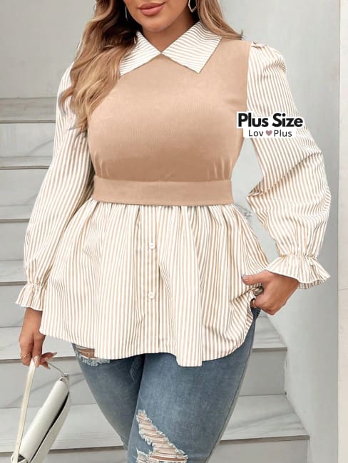 Camisa Elegante Plus Size 2 em 1 - Tags: Blusas Plus Size