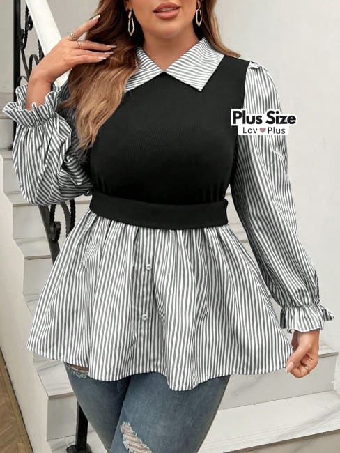 Camisa Elegante Plus Size 2 em 1 - Tags: Blusas Plus Size