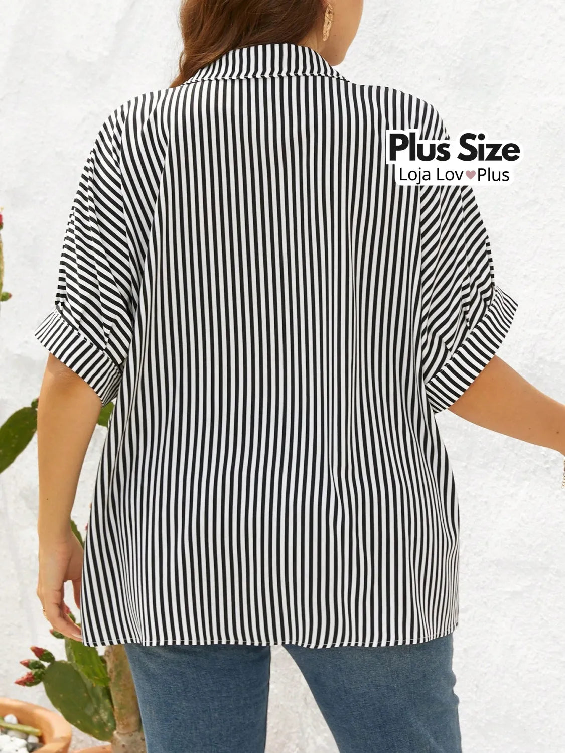 Camisa Listrada de Botões Plus Size Blusas Plus Size