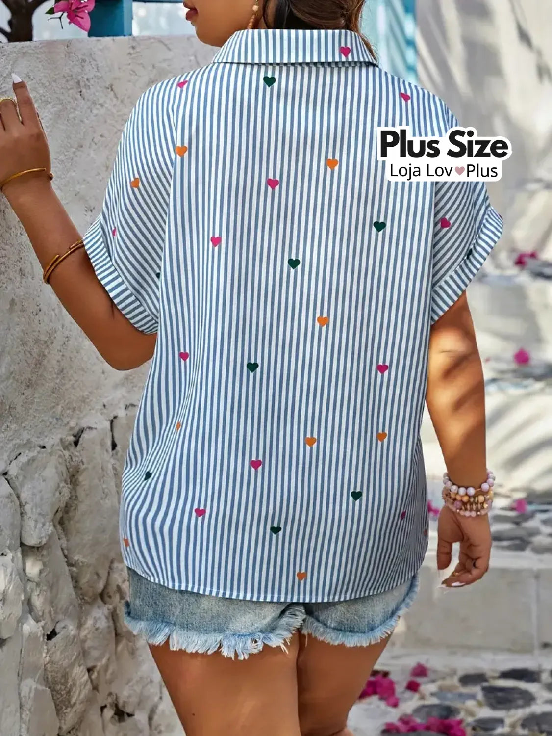 Camisa Plus Size de Botões Despojada Blusas Plus Size